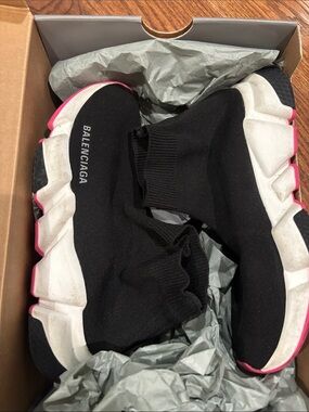 Balenciaga Black Sock Sneakers with Pink and White Soles